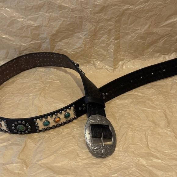 RL Double RL Studded Leather Westerns Gem Belt with ptarmigan buckle Sz34 - Picture 5 of 7